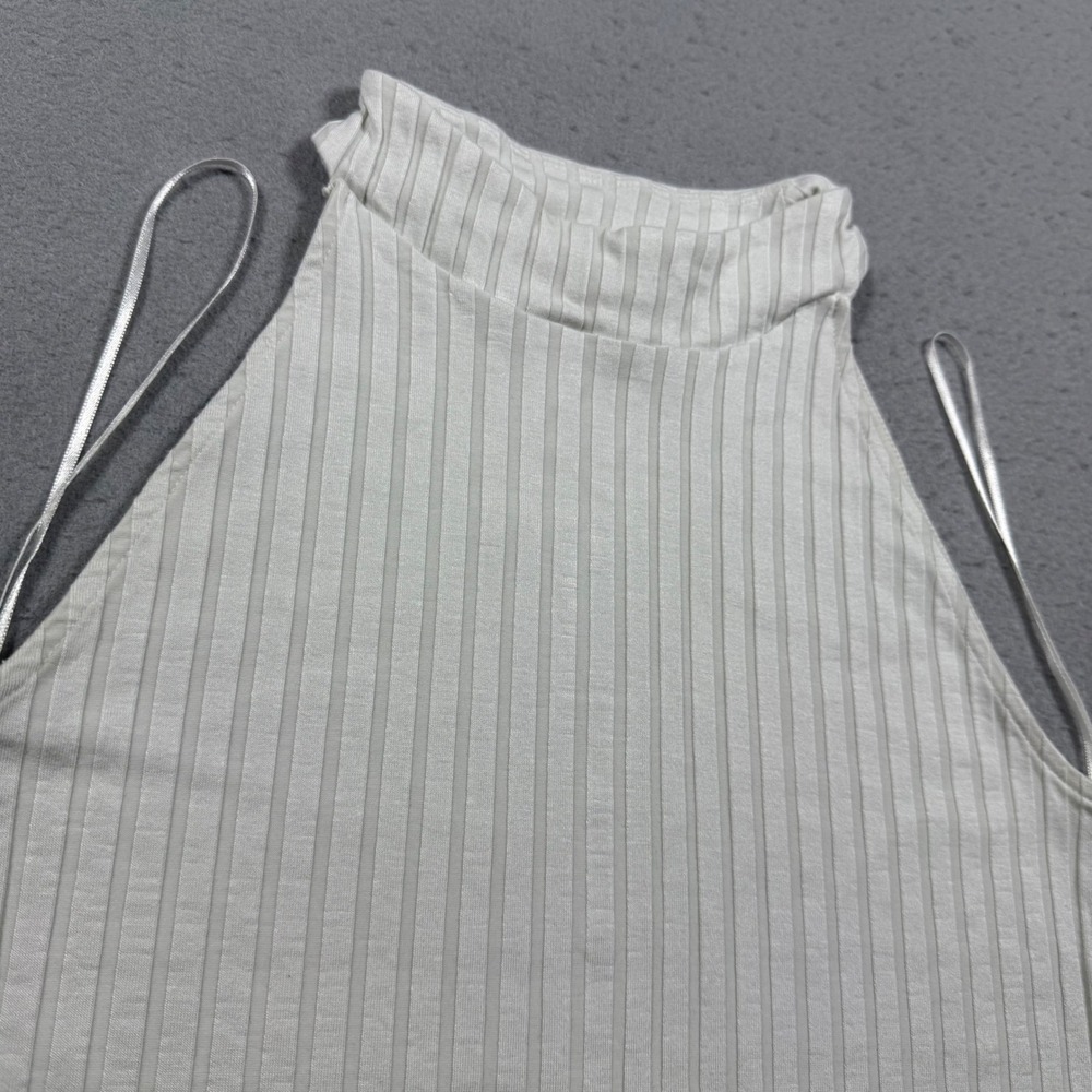 Banana Republic White Ribbed High Mock Neck Sleeveless Halter Top Womens XS